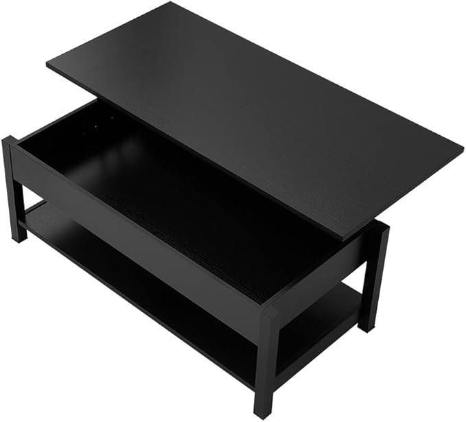 Panana Lift Top Coffee Table with Hidden Compartment and Open Shelf, Lift Tabletop Pop-Up Tea Table for Living Room, 45.28" L, Black