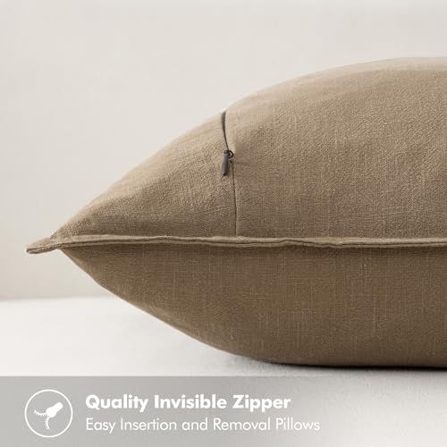 MIULEE Khaki Linen Pillow Covers Pack of 4 Decorative Natural Solid Throw Pillow Covers Soft Accent Boho Farmhouse Couch Pillowcases Modern Spring Home Decors for Living Room Bed Sofa 18x18 Inch