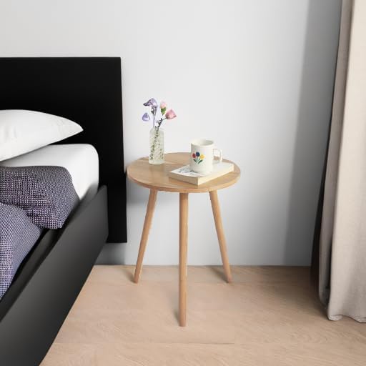 AWASEN Side Table Round, Small Accent Table Nightstand Modern End Table for Living Room Bedroom Office Small Spaces, 15.7''Dia x 19.69''H(Natural Walnut)