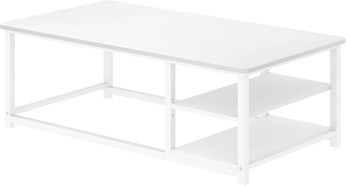 EXCEFUR White Coffee Table, Modern Rustic Wood Center Table with Storage for Living Room, Industrial Rectangle Cocktail Tea Table, 47 Inch