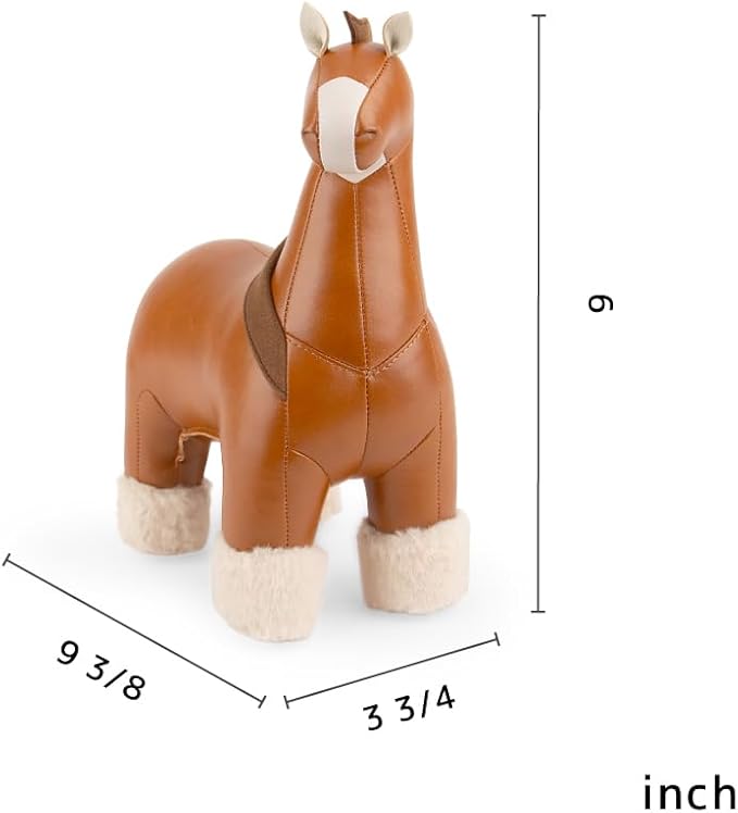 Zuny Handmade Leather Horse Shire Design Bookend, Draft Horse Animal Decor for Bookshelf Desk, Single Decorative Book Stopper Sculpture for Shelves, for Home, Brown, 9.4 x 3.8 x 9, Gaze Series