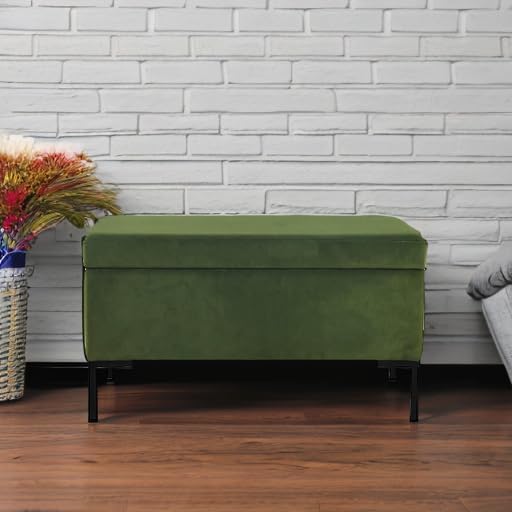 HomePop Upholstered Storage Bench with Metal Leg, 32" W, Blush Green