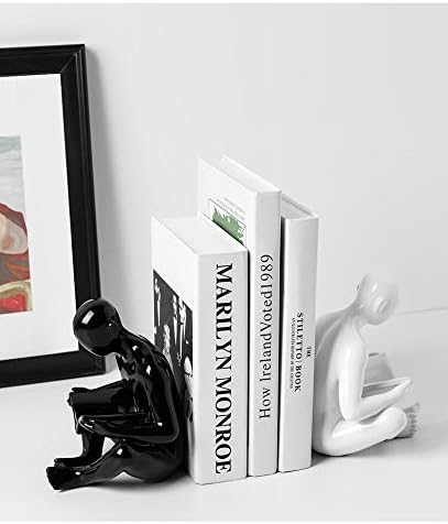 Porcelain Reading Bookends, Black and White Decorative Reading Books Statue and Sculpture, Modern Reading Figures Bookends for Home Office Table Desk Bookshelves Decor, 1Pair