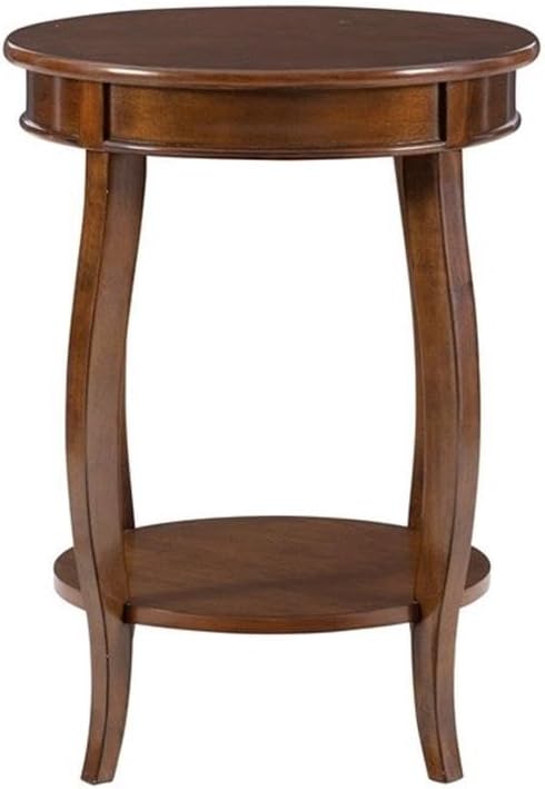 BOWERY HILL Round Wood End Table, Brown Finish, 24" H x 18.5" W x 18.5" D, 1 Shelf, Contemporary Design, Rustic Accent Table for Living Room Storage and Decor