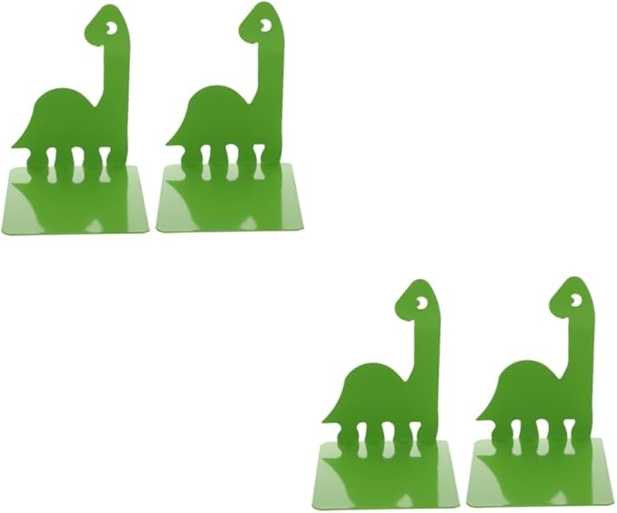 2 Pairs Dinosaur Metal Bookend Table Top Display Stand Decorative Bookend Tablescape Decor Desktop Shelves Document Holder for Desk Office Vintage Iron Book Stand