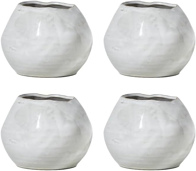 Serene Spaces Living Glazed Ceramic Fishbowl Vase, Set of 4- Centerpiece for Vintage Weddings, Events, Measures 4" Tall and 5" Diameter