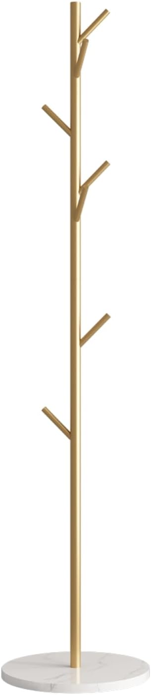 Gold Coat Rack Freestanding, Metal Coat Tree with Marble Base, Coat Rack Stand with 8 Hooks, Entryway Coat Stand for Hanging Clothes, Hats, Bags
