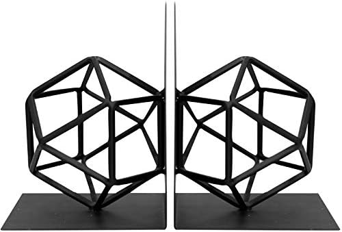 Agirlgle Bookends Decorative Book Ends Metal Black Heavy Duty Bookend Modern Geometric Design Book end Bookshelf Decor for Home Library Office School Book Display Desktop Organizer Gift