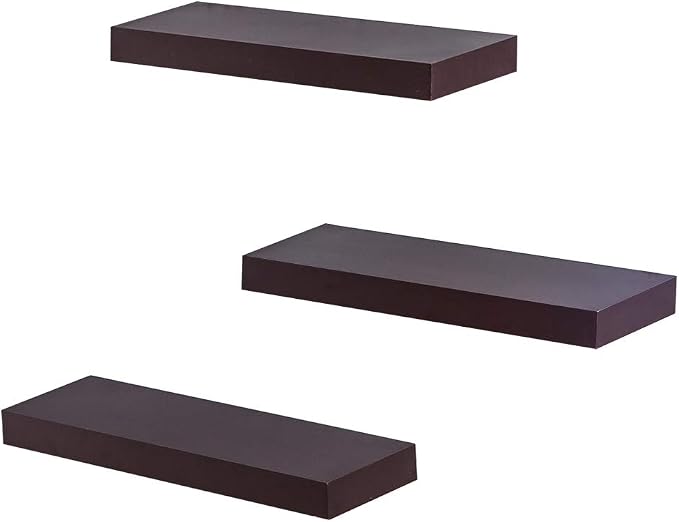 AHDECOR Floating Wall Mounted Shelves, Set of 3 Display Ledge Shelves Wide Panel for Bedroom Office Kitchen Living Room, 5.9" Deep, Espresso Brown