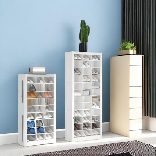 Hzuaneri Shoe Storage Cabinet, 36 Pairs Free Standing Closet Organizer, 9 inch Widened Cell Wood Shoe Organizer, 12 Tiers Vertical Space Saving Shoe Rack for Entryway, Cloakroom, White SR20703X