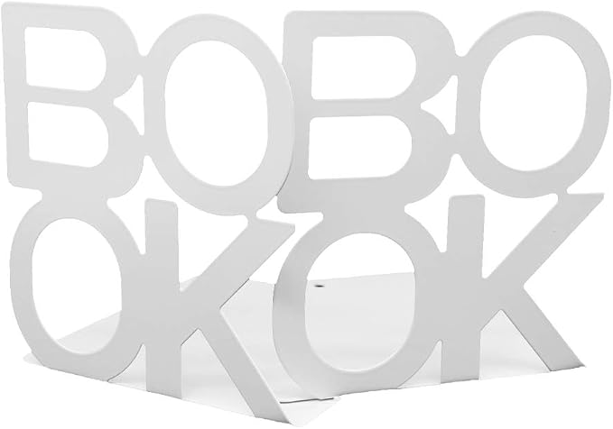 A Pair of Simple Style Book Pattern Desktop Bookends, Nonskid Metal Book Ends Book Stands for Home Office Library School Deck Decoration (White)