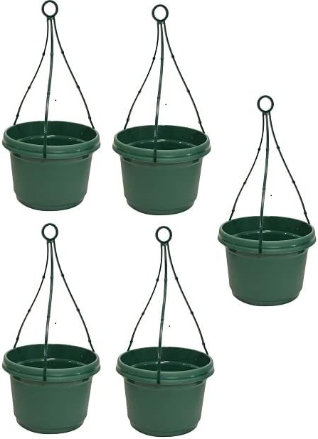 Plastic Hanging Flower Pot, (7 inch, Hunter Green 5 Pack