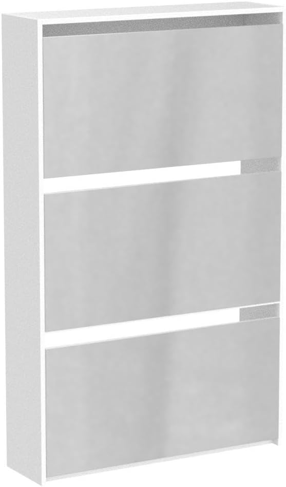 HOPUBUY Mirror Shoe Cabinet for Entryway, Narrow Shoe Storage Cabinet with 3 Flip Drawers, Wood Slim Shoe Rack, 3 Tier Thin Shoe Organizer for Home and Apartment