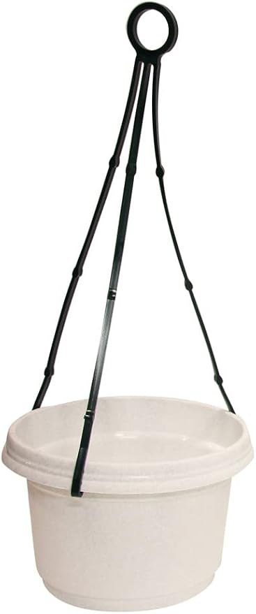 Hanging Flower Pots, 9 inch, White Granite, Case of 5 | Plastic, With Hangers, Seed Starting, Nursery Use