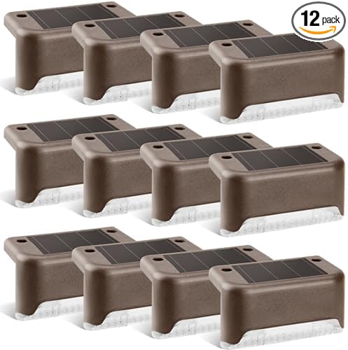 PATIOWIN Solar Deck Lights Outdoor, Solar Step Lights Waterproof Led Lights for Outdoor Stairs, Step, Fence, Patio,Yard,Porch and Balcony(12 Pack,Warm White)