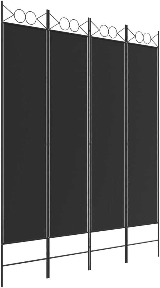 vidaXL 4 Panel Room Divider, Room Divider Privacy Screen Folding 4 Panel, Folding Divider Screen for Home Office, Modern Style, Black Fabric
