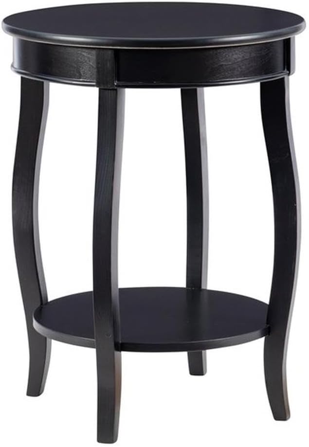 BOWERY HILL Round Wood End Table with Shelf, 18.5 x 24 in, Black Finish, MDF and Pine Wood, Bentwood Skirt, Contemporary Accent Table for Living Room or Bedroom