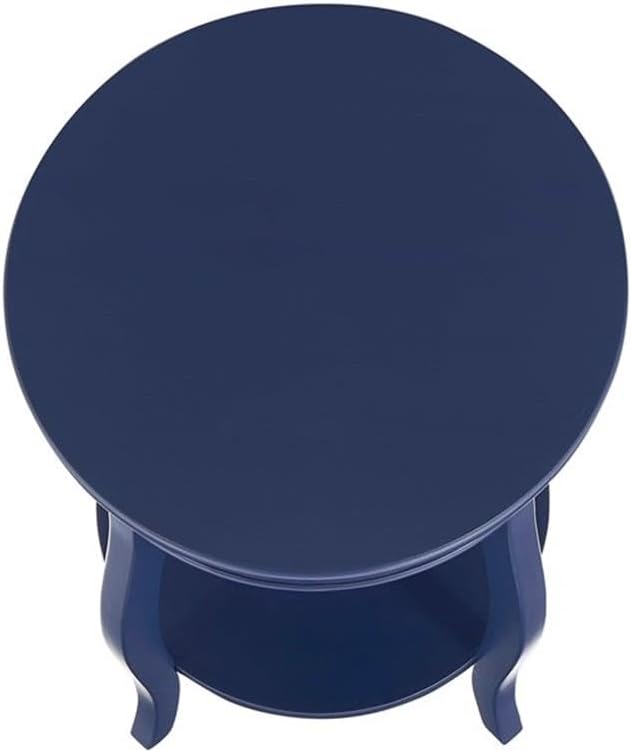 BOWERY HILL Modern Round Wood Accent Side Table, Navy Blue Finish, 18 in x 18 in x 24 in, MDF Construction, Bottom Shelf Storage, Cabriole Tapered Legs, Functional Nightstand or Living Room Table