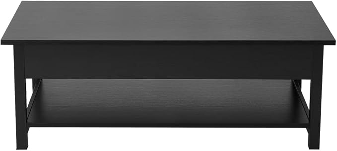 Panana Lift Top Coffee Table with Hidden Compartment and Open Shelf, Lift Tabletop Pop-Up Tea Table for Living Room, 45.28" L, Black