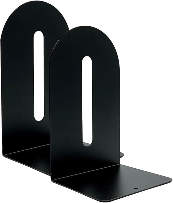 Huron Large 9" Decorative Arched Steel Non-Skid Metal Book Ends for Shelves Heavy Duty Bookends, Black, Pair (1/3/8/24/72) (72)