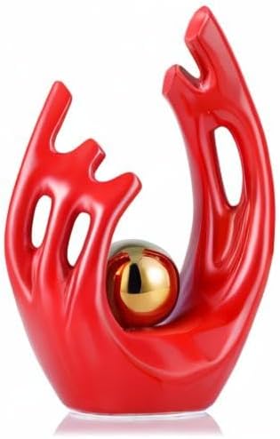 LCCCK 9.5" H Red Gold Aesthetic Room Decor Accent, TV Stand Funky Table Centerpiece, Abstract Art Ceramic Statue and Sculpture, Red Decor for Living Room, Bookshelf Decorative Objects, Shelf Decor