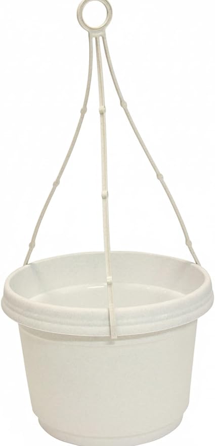 Hanging Flower Pots, 9 inch, White Granite, Case of 5 | Plastic, With Hangers, Seed Starting, Nursery Use