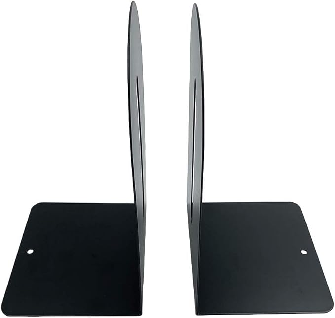 Huron Large 9" Decorative Arched Steel Non-Skid Metal Book Ends for Shelves Heavy Duty Bookends, Black, Pair (1/3/8/24/72) (3)