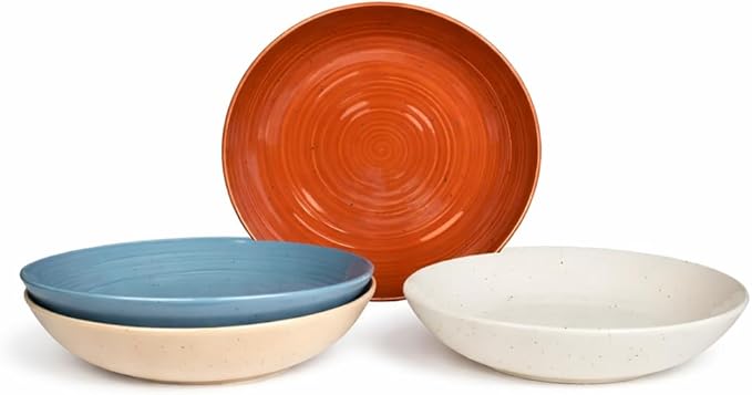 Sango Siterra Painter's Palette Stoneware Pasta Bowls (Set of 4) – Pasta & Serving Bowls, Earthy Reactive Glaze, Multi Assorted Colors, Microwave & Dishwasher Safe, for Everyday Dining & Entertainment