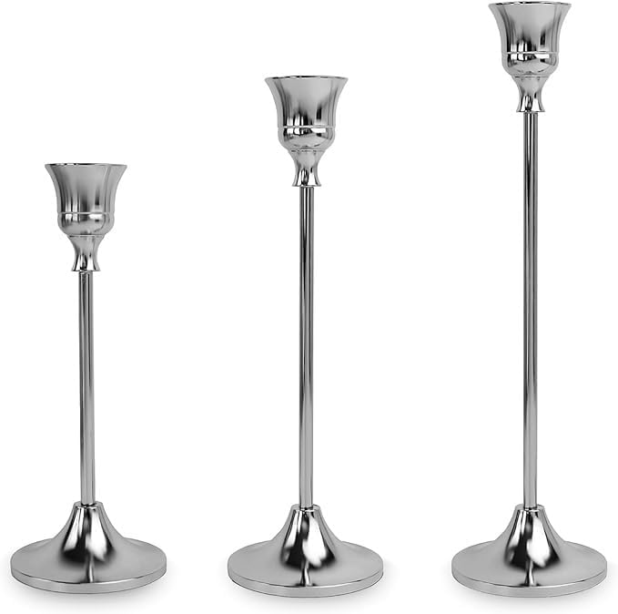 Candle Holders 3pcs Taper Candlestick Holders for Table Centerpiece Home Decor - Modern Sliver Candle Stick Holders for Festival Wedding Party Anniversary Date Mantel Dinning Room