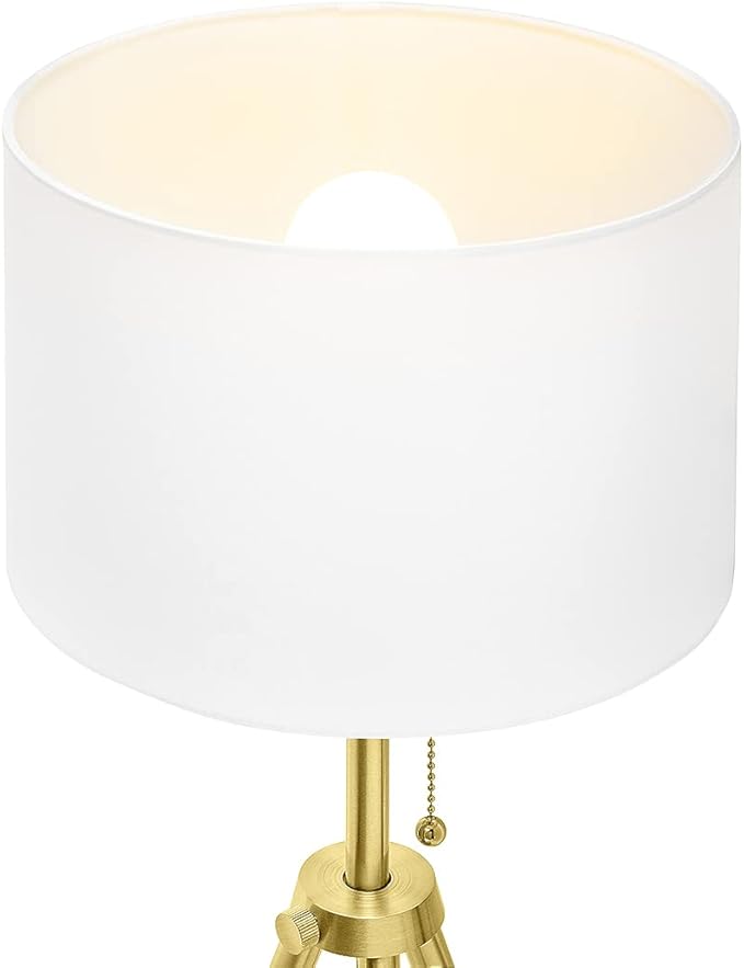 O’Bright Tripod Table Lamp, Adjustable in Height, 100% Metal Body with Linen Drum Shade, Bedside Lamp, Nightstand Lamp, Side Table Lamp for Living Room, Bedroom, Office, Antique Brass