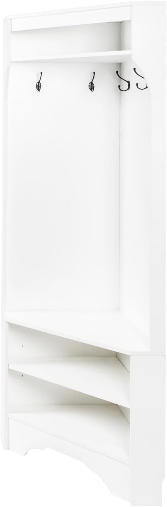 Harper & Bright Designs Minimalist Corner Hall Tree with Shoe Bench, Versatile Entryway Coat Rack with 4 Hooks, Corner Cabinet with Adjustable Shelf for Hallway, Living Room, White, 29.5''W*71.6''H