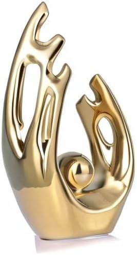 LCCCK 12" H Gold Aesthetic Room Decor Accent, TV Stand Funky Table Centerpiece, Abstract Art Ceramic Statue and Sculpture, Gold Decor for Living Room, Bookshelf Decorative Objects, Shelf Decor