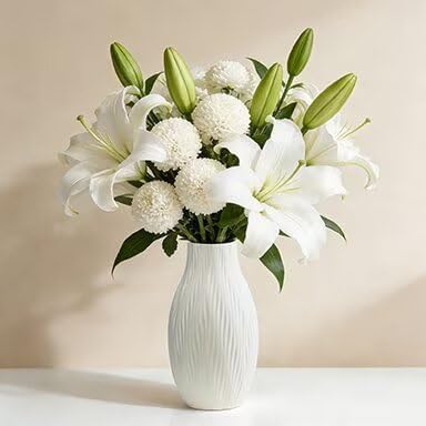 White Ceramic Vase, Ceramic Vase for Pampas Grass, Modern Minimalist Vase for Home Decor, Decorative Vase for Living Room, Dining Table, Farmhouse, Office, Bedroom, Kitchen Shelf, Table Centerpiece