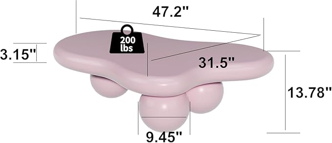 47" Cloud Coffee Table for Living Room Irregular Coffee Table Modern Unique Coffee Tables Cute Center Table with 3 Ball Legs for Small Space Apartment Cream Pink