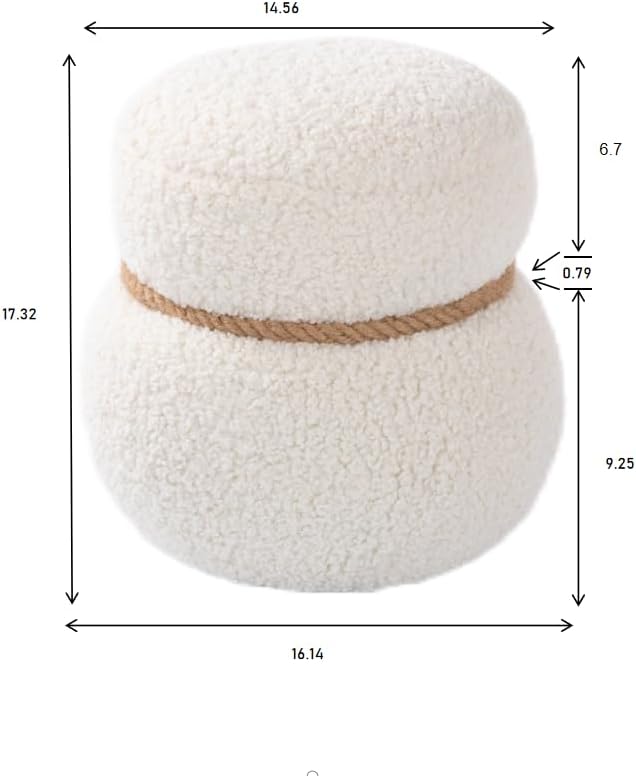 16.15" Cute Small Footrest Ottoman,Teddy Fabric,Snowman Shapes,Modern Round Pouf for Living Room,Apartment, Office,Dorm Decor (White,Snowman)