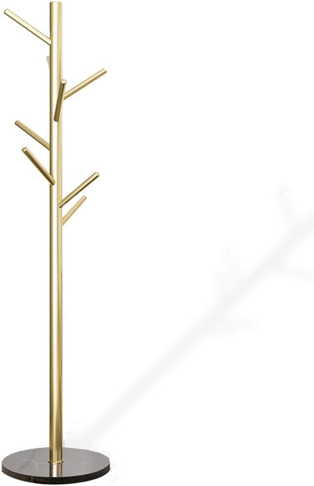 Jolitac Metal Coat Rack Stand Golden Satin Steel Finish Stable Marble Base, High-Grade with Hooks Metal Tree Hat & Coat Hanger Floor Free Standing Wall Bedroom Easy Assembly (Golden)