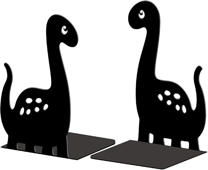 Peacoblue Metal Bookends for Shelves, Modern Decorative Heavy Duty Study Book Support Stoppers for Office, Desk, Shelf, Room 4.7"x3.5"x7" Cast Iron Simple Tall Bookends, 1 Pair (Dinosaur)