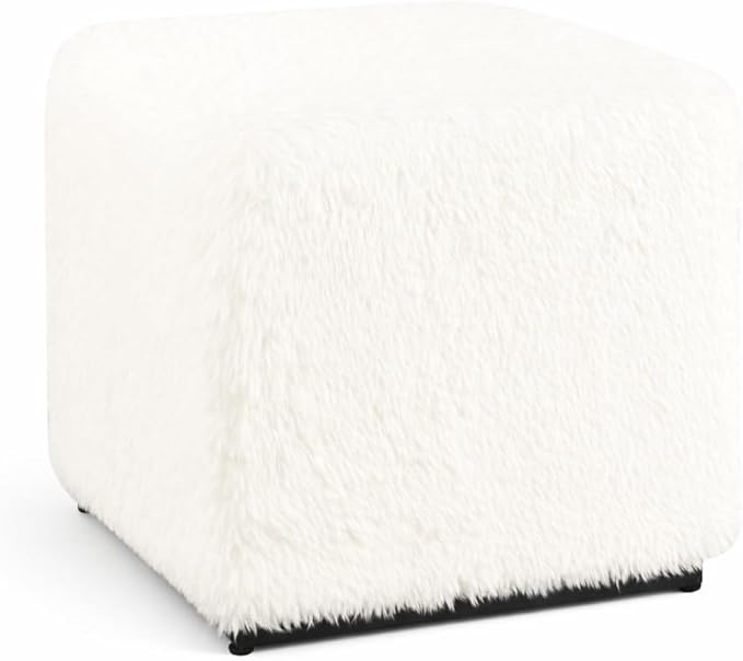 HomePop Cube Ottoman - White Faux Fur