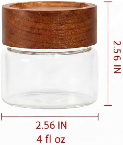 6-Pack 4 fl oz Stackable Glass Jars with Acacia Wood Lids & Spoons, Airtight Food Storage Containers with Labels for Overnight Oats, Spices, Yogurt, Chia Seed Pudding, Kitchen Organization