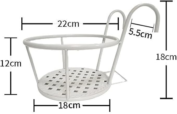 1 PCS Iron Art Hanging Baskets Flower Pot Holder, Holder Plant Holder Over The Rail Metal Fence Planters for Patio Balcony Porch or Fence (1pcs White)