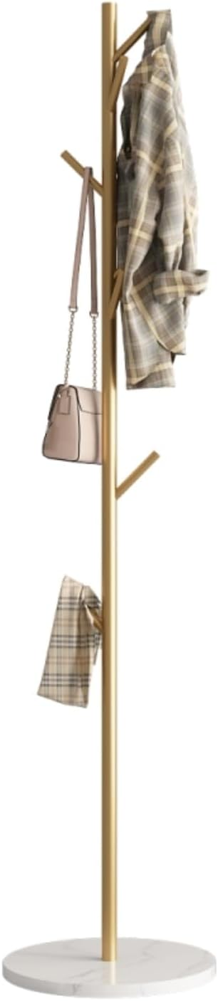 Gold Coat Rack Freestanding, Metal Coat Tree with Marble Base, Coat Rack Stand with 8 Hooks, Entryway Coat Stand for Hanging Clothes, Hats, Bags