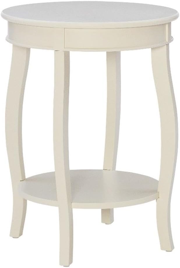 BOWERY HILL Modern Wood Accent End Table, Off White Painted Finish, 18.5" W x 18.5" D x 24" H, Round Design with Extra Storage, 4 Cabriole Tapered Legs, Perfect for Living Room or Bedroom Use