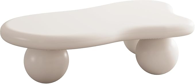 47" Cloud Coffee Table for Living Room Irregular Coffee Table Unique Modern Coffee Tables Low Cute Center Tables with 3 Ball Legs for Small Space Apartment Cream White