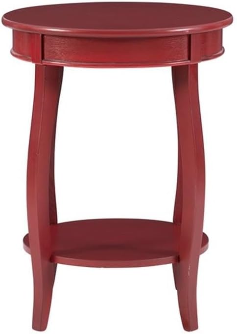 BOWERY HILL Round Wood End Table with Shelf, Red Finish, 18.5" w x 18.5" d x 24" h, MDF and Pine Wood, Durable Accent Table with Cabriole Tapered Legs for Living Room or Bedroom