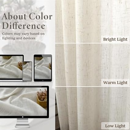 Natural Linen Curtains 108 Inches Long for Living Room 2 Panels Set Loop Pocket Back Tab Draperies Neutral Earth Tone Soft Cotton Textured Semi Sheer Linen Curtains for Large Window Vertical 9 FT Tall