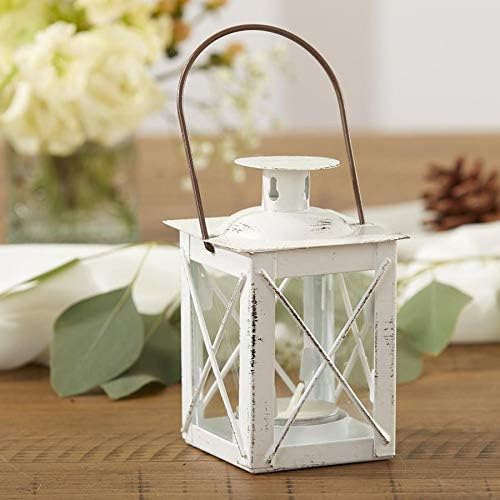 Kate Aspen Decorative Lanterns - Set of 6 - Luminous Distressed Metal Lantern Candle Holders for Wedding, Home Decor and Party - 4.5" H (6.5" H with Handle) – White