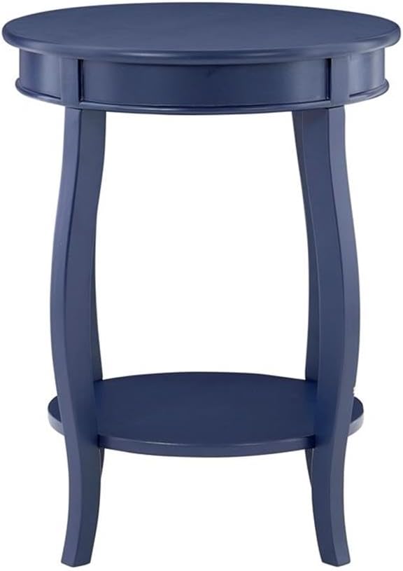 BOWERY HILL Modern Round Wood Accent Side Table, Navy Blue Finish, 18 in x 18 in x 24 in, MDF Construction, Bottom Shelf Storage, Cabriole Tapered Legs, Functional Nightstand or Living Room Table