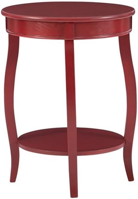 BOWERY HILL Round Wood End Table with Shelf, Red Finish, 18.5" w x 18.5" d x 24" h, MDF and Pine Wood, Durable Accent Table with Cabriole Tapered Legs for Living Room or Bedroom