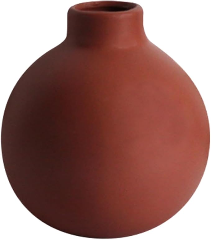 Ceramic Small Vase, 5.5"" Minimalist Spherical Flower Vase for Rustic Modern Farmhouse Living Room Bathroom Shelf, Table Centerpiece Decorations, Garnet