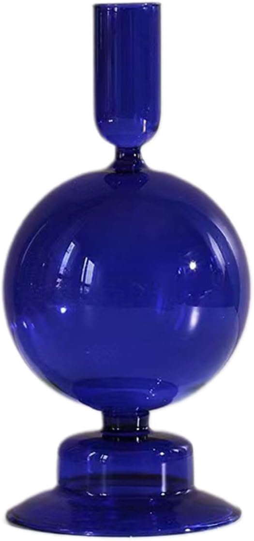 Glass Candlestick Holders Colorful Glass Taper Candle Stand Modern Elegant Candle Stick Candle Holder Glasses Vase Decor for Home Party Centerpiece(Blue)